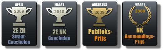 2E NK Goochelen 2010 MAART Publieks- Prijs 2009 AUGUSTUS 2E ZH Straat- Goochelen 2009 APRIL NK Aanmoedings- Prijs 2008 MAART